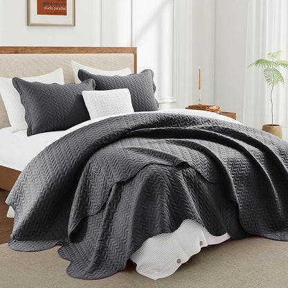 IR Imperial Rooms 8 Pack California King Quilt Bedding Set (118"x106") - Bulk Wholesale for Hotels, Guest Bedroom & Airbnbs - Lightweight Microfiber Reversible Embossed Quilts Bedspread (Charcoal)