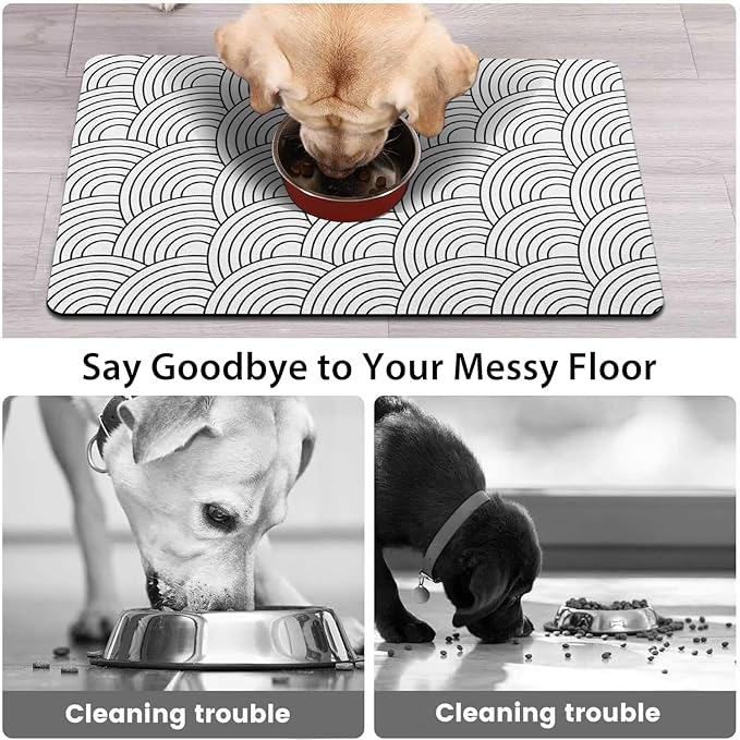 Dog Food Mat for Floors, Absorbent and Quick-Drying Pet Cat Food Mat,Anti-Fouling and Easy-to-Clean Pet Feeding Mat,Dog Bowl Mats for Messy Drinking Water Bowls.17 x27inch Boho Style