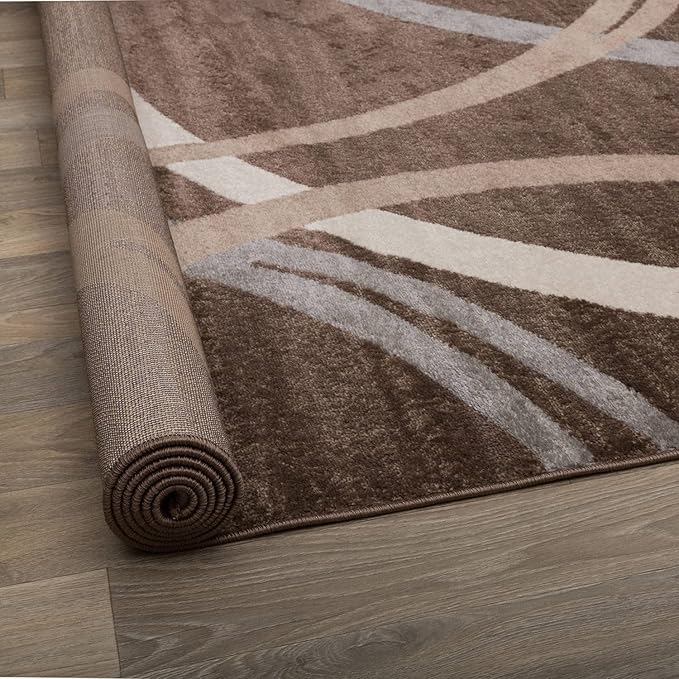 Rugshop Modern Wavy Circles Design Round Rug, Carpet with Jute Backing for Living Room, Dining Room, or Bedroom, Brown, 8' Round