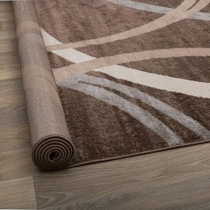 Rugshop Modern Wavy Circles Design Round Rug, Carpet with Jute Backing for Living Room, Dining Room, or Bedroom, Brown, 8' Round