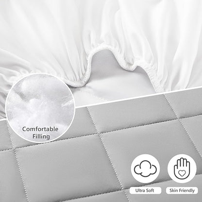 TILLYOU Pack and Play Sheet - Soft Quilted Crib Cover Pad, Toddlers Mattress Protector with 1''-3'' Deep Pocket, Thick Play Yard Playpen Sheets, Crib Mattress Pad 39"x27", Medium Grey