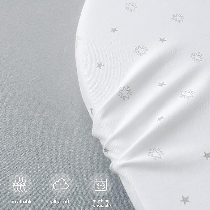 Bassinet Fitted Sheets Fit for UPPAbaby, SNOO, Chicco LullaGo Anywhere Bassinet and 13" x 30" Mattress Pad, 2 Pack for Baby Boy/Girl, Ultra Soft & Stretchy, Grey & White Star