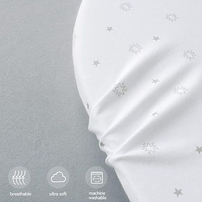 Bassinet Sheets 2 Pack, Compatible with 4moms Breeze Plus Bassinet (not playard), Fit for 23" x 28" Bassinet Mattress Pad, Ultra Soft & Super Stretchy, Baby Boy/Girl, Grey & White Star