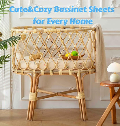 SDY Dog Bassinet Sheets Boys Girls,Fit for Rectangle, Round, Oval, Hourglass Mattress, Flexible for Different Bassinet Pad/Mattress 2 Pack 32 * 16 * 4 inches (Dog)