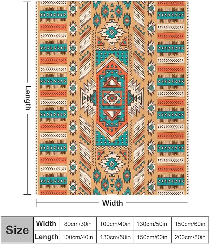 Aztec Throw Blanket, Tribal Navajo Print Native Blanket for Camping Outdoor Couch Sofa Bed 50"x60"