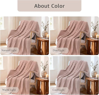 WRENSONGE Striped Throw Blanket, Pink Soft Cozy Fluffy Warm Hand Made Throw Blankets for Couch, Sofa, Chair, Bed, Camping, Picnic, Travel Lightweight Bed Blanket - 50"*60"