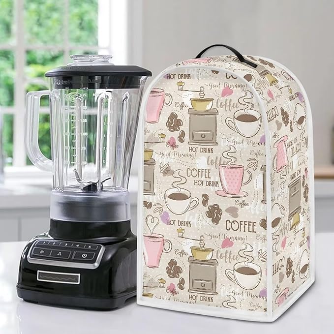 Talayituse Coffee Print Blender Dust Cover with Handle, Stand Mixer or Coffee Maker Appliance Cover Anti Fingerprint Dust Proof Stain Resistant Blender Cover for Home Kitchen