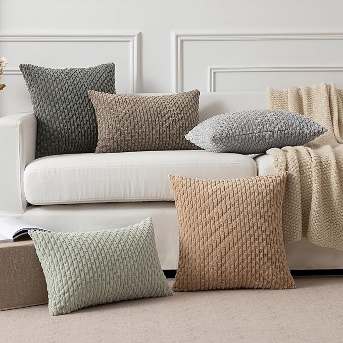 Kevin Textile 14x24 Inch Pillow Cover 1 Pack Boho Decorative Soft Striped Corduroy Lumbar Farmhouse Color Accent Rectangle Cushion Case for Living Room Couch Sofa Bed, Light Brown