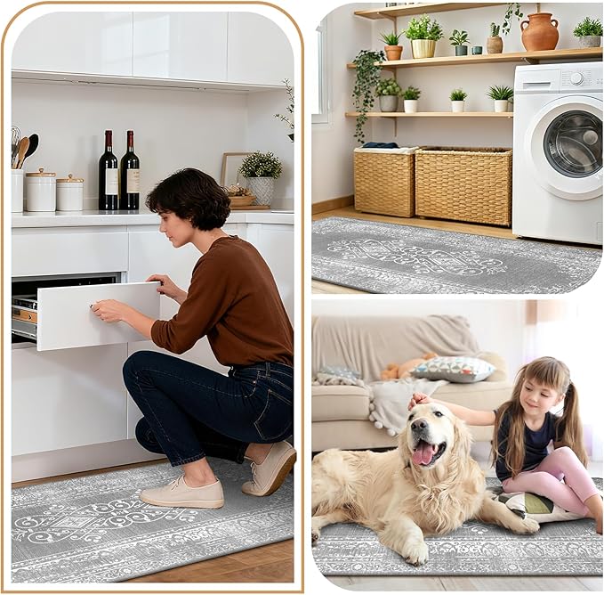 Ileading Anti Fatigue Kitchen Rugs Sets of 2 Cushioned Kitchen Mats for Floor Waterproof Kitchen Mat Set Non Slip Comfort Standing Mat for Kitchen, Office, Sink, Laundry