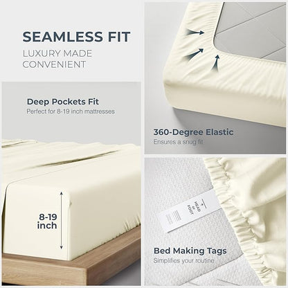 THREAD SPREAD 100% Egyptian Cotton King Size Sheets Set - Luxury 1500 Thread Count Egyptian Cotton Sheets King Size, 17" Deep Pocket, Soft, Cooling Sateen Weave Hotel Quality Bedding Set - Ivory