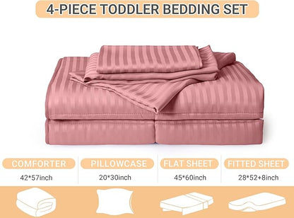 ZPECC Toddler Bedding Set - 4 Piece Hypoallergenic Baby Crib Bedding Set for Boys and Girls, Includes Toddler Comforter, Flat Sheet, Fitted Sheet and Pillowcase, Dusty Rose