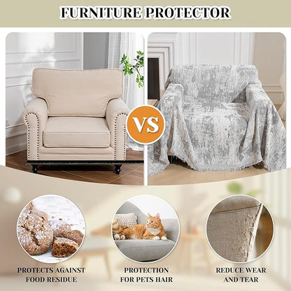 MEETSKY Small Couch Cover Oversized Chair Cover Washable, Chenille Soft Throws Cover for Single Sofa, Abstract Geometric Sofa Slipcover Multi-Use Furniture Protector for Dogs, 71" x 91", Light Grey