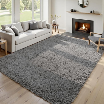 8x10 Area Rugs for Living Room Rug: Soft Fluffy Shag Light Gray Rugs for Bedroom, Non-Slip Large Fuzzy Plush Rug Indoor Floor Carpet for Nursery Kids Boys Girl Room, Dorms, Playroom, Modern Home Decor