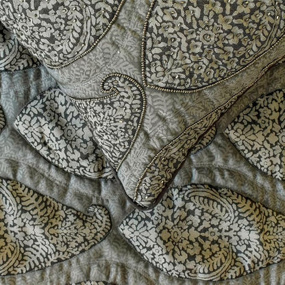 The HomeCentric King/Queen/Twin Grey Decorative CA King 86"x18" Bed Runner with Pillow Cover, Paisley & Beaded Bed Scarf on Jacquard Fabric - Paisley History