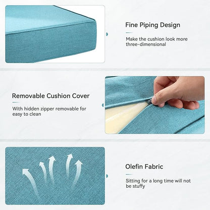 Luxury 6" Outdoor Cushions for Patio Furniture, 24x24x6" Thick Seat Cushion Set of 9, Fade Resistant Couch Chair Replacement Cushions High Density Deep Wicker Chair Cushion w/ Removable Cover, Teal