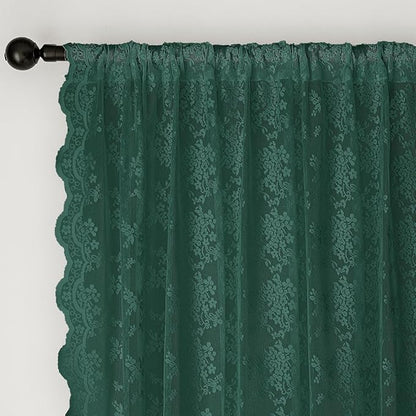 Anmao Vintage Lace Curtains 96 Inches Long 2 Panels, Romantic Semi Sheer Floral Lacy Curtain for Living Room, Elegant Window Drapes for Bedroom, Each Panel 55W x 96L, Turquoise