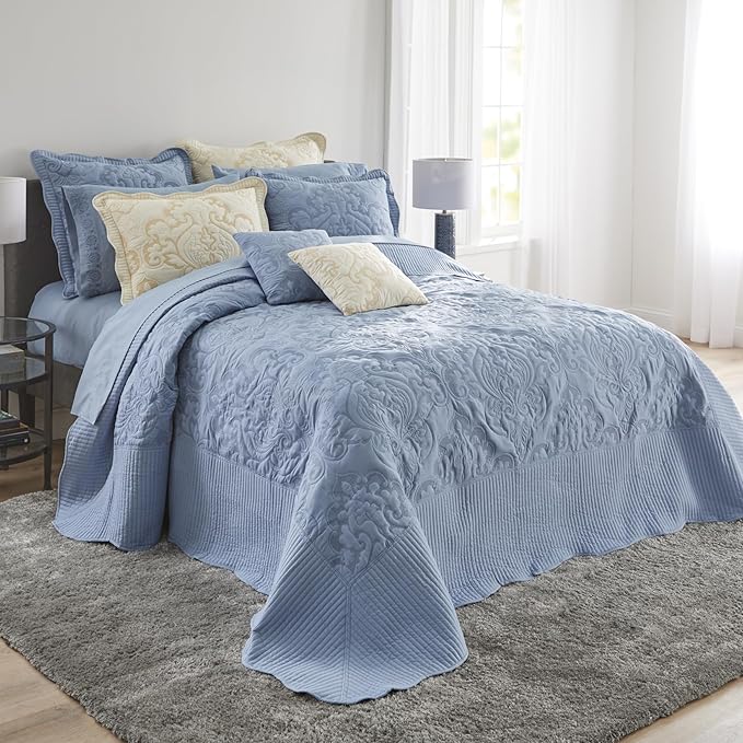 BrylaneHome Bedding Lightweight All Season Modern Amelia Quilted Damask Oversized Ultra Soft Bedspread - Twin, Sage