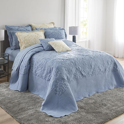 BrylaneHome Bedding Lightweight All Season Modern Amelia Quilted Damask Oversized Ultra Soft Bedspread - Queen, Ivory