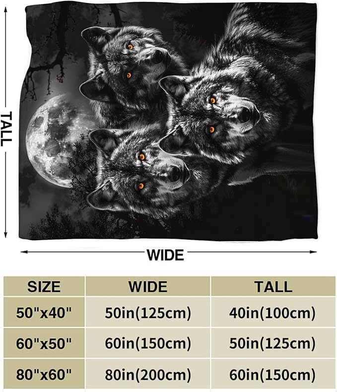 Wolf Throw - Animal Fleece Blanket for Girls, Women, Men & Boys - Soft, Warm & Cozy - 80"x60"