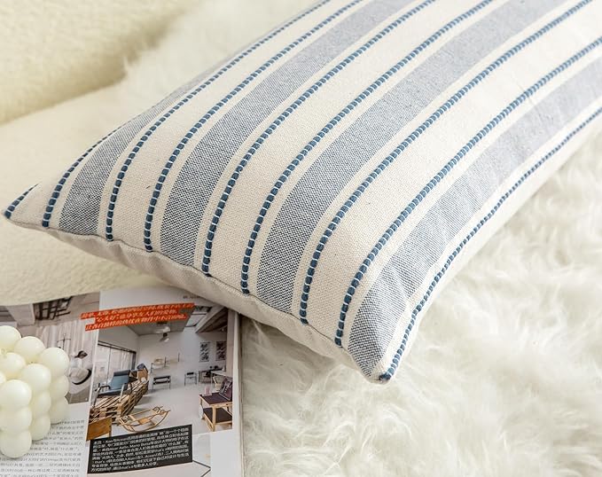Decorative Boho Lumbar Pillow Covers, Modern Farmhouse Couch Pillowcase, 14 x 36 Long Accent Body Throw Pillow Covers, Sofa Bed Living Room Decor Cushion Case, Blue and Beige, Pack of 1