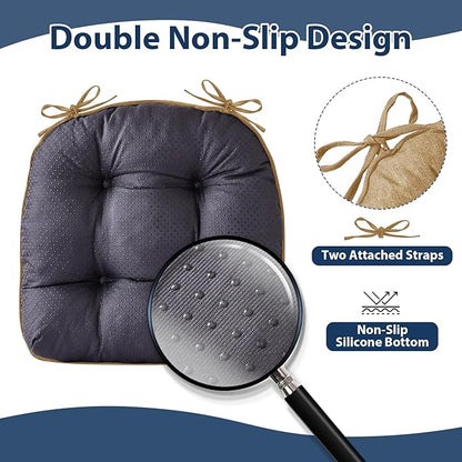 Chair Cushions for Dining Chairs, Seat Cushions for Kitchen Chairs, Indoor Seat Cushions with Ties, Tufted Foam Chair Pads, Non Slip Chair Cushions Set of 4, 15.5" x 15.5" x 4", Khaki