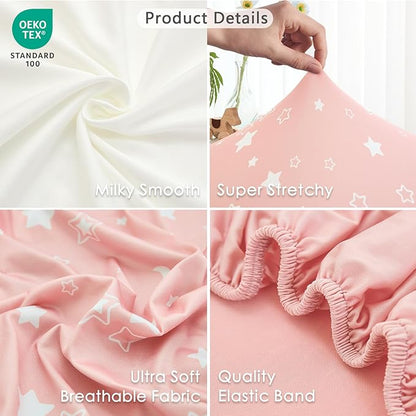 3 Pack Soft Strecthy Bassinet Sheets - 35"x20" Bedside Bassinet Sheets for for Newton, Ezebaby, AMKE(3 in 1) & Other Large Bedside Sleeper | Breathable & Skin Friendly Bassinet Fitted Sheets for Girls
