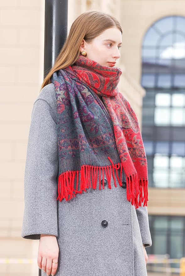 Wander Agio Warm Fashion Scarf Long Shawl Large Blanket Winter Wraps Scarves for Women Cashmere Jacquard Vintage Paisley