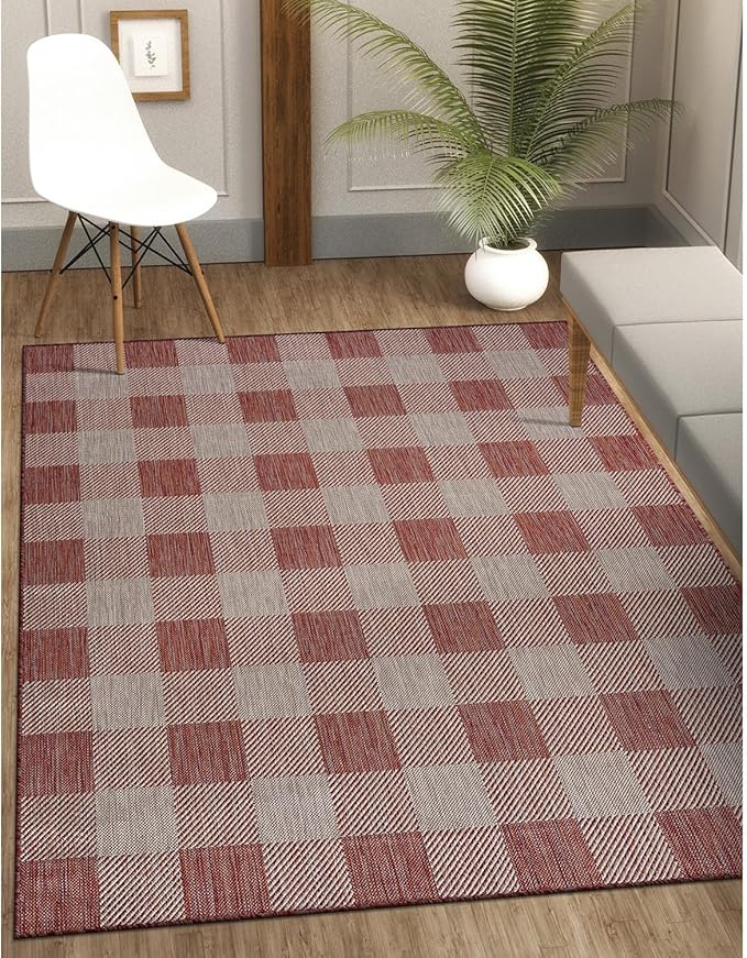 CAMILSON Outdoor Rug - Modern Area Rugs for Indoor and Outdoor Patios, Kitchen and Hallway mats - Easy Cleaning Non Shedding Washable Outside Carpet (8x10, Buffalo - Copper/Grey)