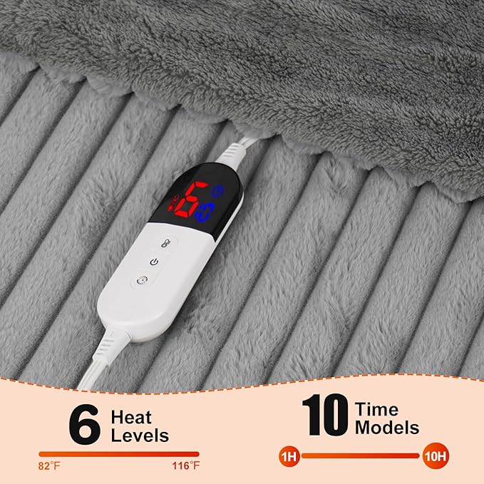 Heated Blanket - Electric Blanket with Dual Controller 6 Heating Levels & 10 Hour Auto Off Fast Heating Blanket, ETL Certified (84X90 Inch,Light Gray)