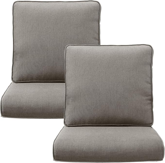 Outdoor Rattan Chair Cushions 2 Packs - Outside Durable Thick Replacement Back and Seat Cushion 22x24 with Zipper Cover for Patio Glider Rocking Chairs Loveseat Couch – Grey/Regular
