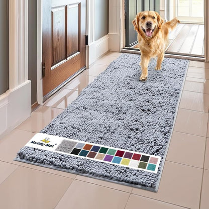 Muddy Mat® AS-SEEN-ON-TV Highly Absorbent Microfiber Door Mat and Pet Rug, Non Slip Thick Washable Area and Bath Mat Soft Chenille for Kitchen Bathroom Bedroom Indoor and Outdoor - Baby Blue 24"X60"