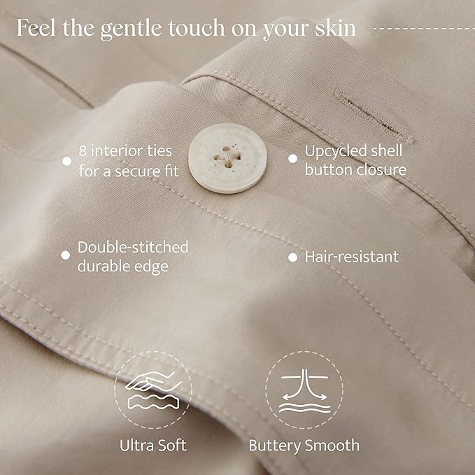 Double Stitch Cotton Tencel Duvet Cover - Queen Size Comforter Cover, Luxury & Soft Eucalyptus Lyocell Bedding Set for Hot Sleepers, Cooling & Breathable, Button Closure, Sandstone, 90"x90"