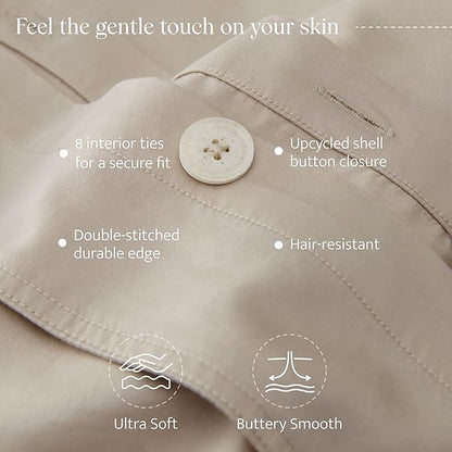 Double Stitch Cotton Tencel Duvet Cover - Queen Size Comforter Cover, Luxury & Soft Eucalyptus Lyocell Bedding Set for Hot Sleepers, Cooling & Breathable, Button Closure, Sandstone, 90"x90"