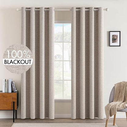 MIULEE Blackout Curtains for Bedroom Polyester Texture Thermal Insulated Natural Khaki Grommet Room Darkening Curtains & Drapes Luxury Decor for Living Room Nursery 52 x 90 Inch (2 Panels)