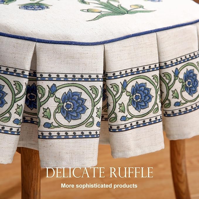 patdrea Pack of 2 Chair Cushions for Dining Chairs with Ruffled, Blue Floral Seat Cushion with Ties,Removable,Non Slip Chair Pads Decor for Bar Stool Cushions, Indoor Kitchen Chairs, 17.7"x17.7"