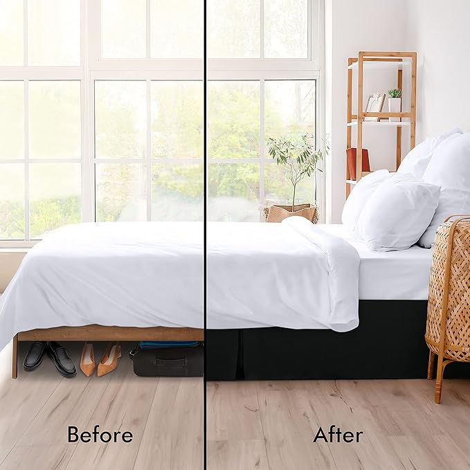 Utopia Bedding Queen Bed Skirt - Soft Quadruple Pleated Ruffle - Easy Fit with 16 Inch Tailored Drop - Hotel Quality, Shrinkage and Fade Resistant (Queen, Black)