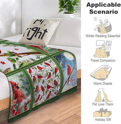 Cardinal Throw Blanket Red Birds Blankets Gifts for Couch Sofa Bed Stuff Decor Lightweight Cozy Fleece Plush Warm Flannel Bedding for Lover Men Women Adults 60"x80"