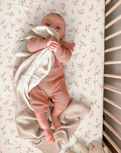 Muslin Bedside Bassinet Sheets 2 Pack, 33x20 Fitted Ultra Soft & Breathable Bedside Sleeper Sheets, Ideal for Baby Girl and Boy, Perfect for Newborns (Rosy)