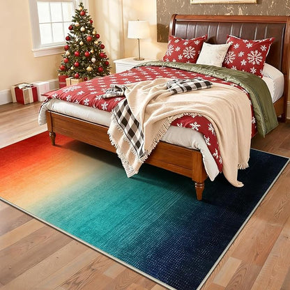 Wonnitar Colorful Area Rug 5x7, Washable Modern Ombre Christmas Rugs for Living Room, Abstract Non-Slip Dining Room Throw Mat, Non-Skid Soft Print Carpet for Bedside Entry Kitchen (Colorful, 5'x7')