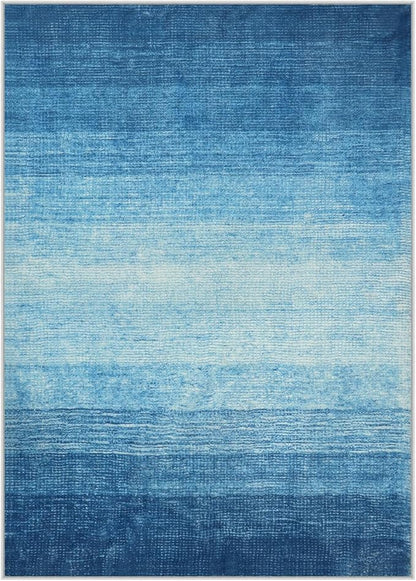 Wonnitar Modern Ombre Washable 5x7 Area Rugs, Large Blue Rug for Bedroom, Non-Shedding Living Room Throw Rug, Non-Slip Abstract Dining Room Floor Carpet for Bedside Kids Room (Blue, 5'x7')