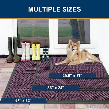 Smiry Front Door Mat Outside Entrance, Heavy Duty Sturdy Natural Rubber Doormat, Trap Dirt and Moisture, Easy Clean Low Profile Mats for Indoor Outdoor Entry, Irregular Triangle (29.5x17, Purple)