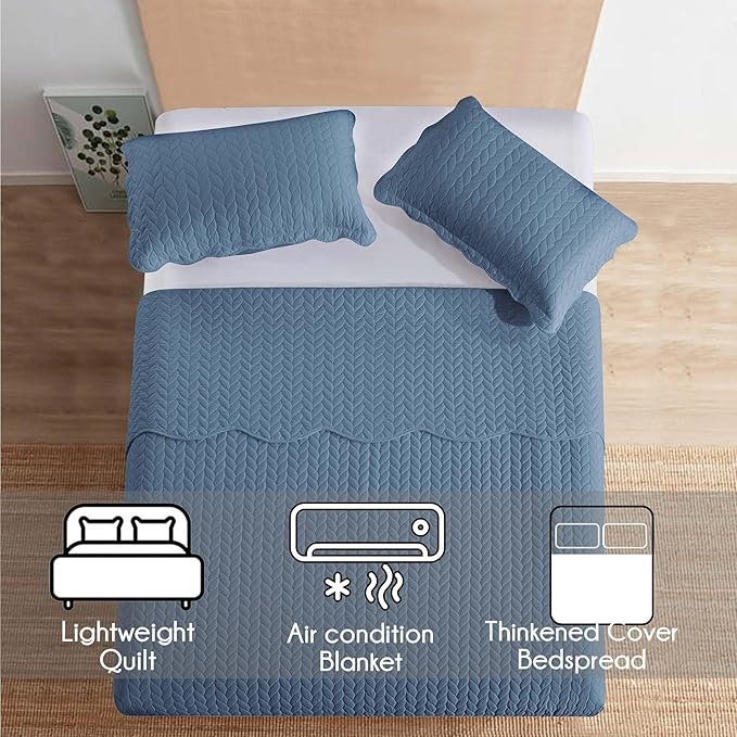 IR Imperial Rooms California King Quilt Bedding Set Size (118"x106") + 2 Pillow Shams (20" x 36"+ 2") - 3 Pcs All Season Reversible Microfiber Coverlet Embossed Quilt Bedspread (Light Blue)