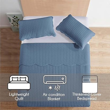 IR Imperial Rooms California King Quilt Bedding Set Size (118"x106") + 2 Pillow Shams (20" x 36"+ 2") - 3 Pcs All Season Reversible Microfiber Coverlet Embossed Quilt Bedspread (Light Blue)