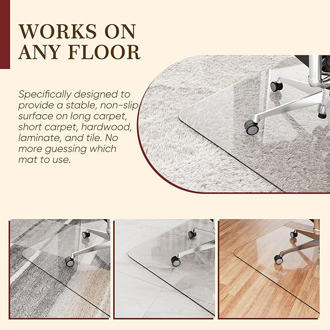 36"x48" Tempered Glass Office Chair Mat for Carpet & Hardwood Floor, 1/6" Thick Clear Floor Protector Desk Chair Mat with Rounded and Polished Edges
