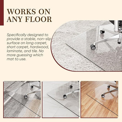 28"x48" Tempered Glass Office Chair Mat for Carpet & Hardwood Floor, 1/6" Thick Clear Floor Protector Desk Chair Mat with Rounded and Polished Edges