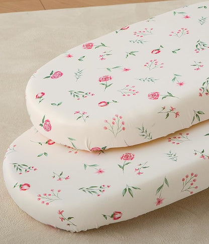SDY Jersey Bassinet Sheets for Baby Boys and Girls,32 "x 16 "x 4", 2 Pack,Neutral Flower Standard Oval/Retangle Fitted Bassinet Sheets for Toddler,Super Soft Breathable