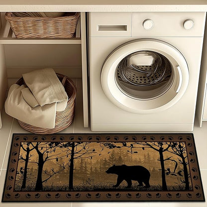 Rustic Rugs for Bathroom,Bear Country Cabin Wildlife Runner Rug 2x5 Rugs for Hallway,Vintage Kitchen Rug Washable Runners Bedroom Carpet Non Slip Accent Throw Floor Area Carpet for Hallways,Entry