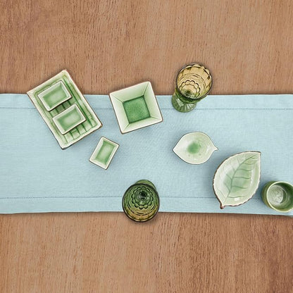 Solino Home Linen Aqua Blue Table Runner 120 Inches Long - 100% Pure Linen Hemstitch 14 x 120 Inch Table Runner for Dining, New Year - Classic Hemstitch