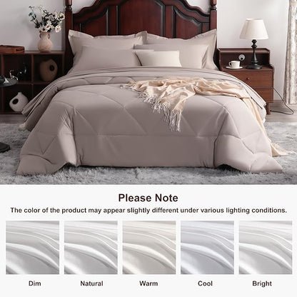 NTBAY King Comforter Set with Sheets, 7 Pieces Soft and Breathable King Bedding Set, Bed in a Bag, Down Alternative Comforter Set Solid Color All Season, King Bedding Set, Taupe