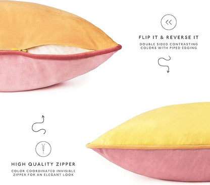 MONDAY MOOSE Decorative Throw Pillow Covers Cushion Cases, Set of 4 Soft Velvet Modern Double-Sided Designs, Mix and Match for Home Decor, Pillow Inserts Not Included (12x20 inch, Yellow/Pink)